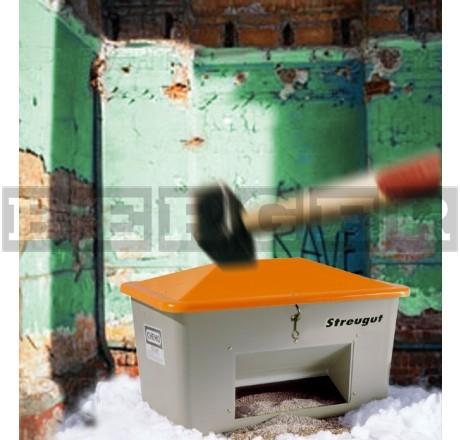 Streugutbehälter V grau-orange mit Vandalismusdeckel mit Entnahme